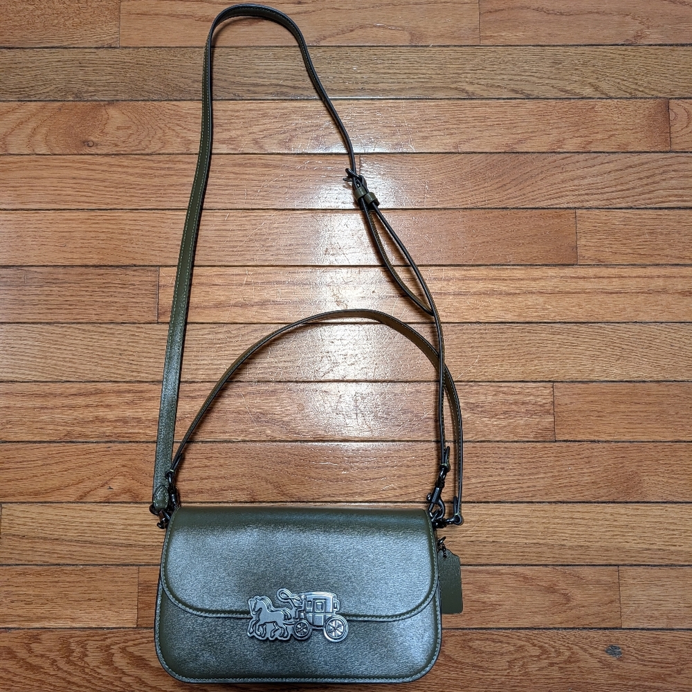 Coach Olive Metallic Leather Crossbody Bag with Horse & Carriage Accent